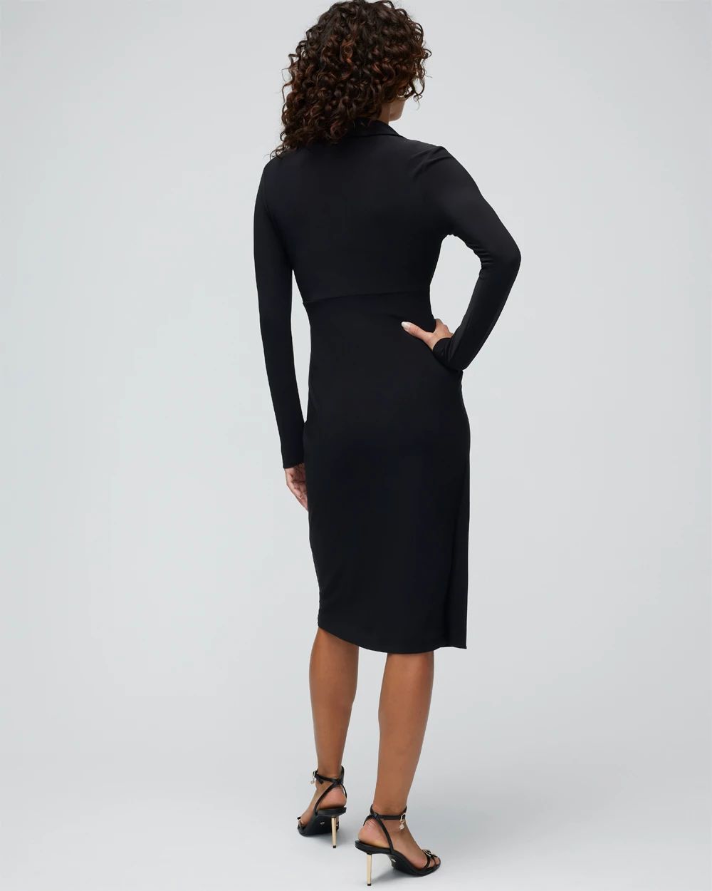 Long Sleeve Matte Jersey Faux Wrap Midi Dress